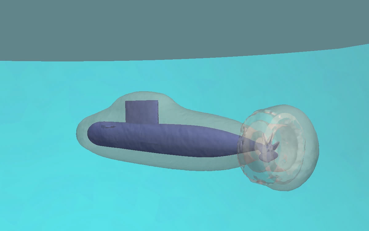 水面付近を潜航する潜水艦